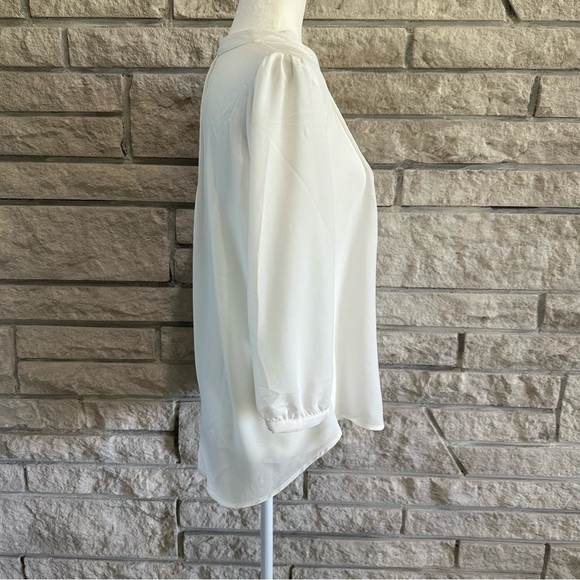 Pintucked Button Down Lace Dress Shirt. Size L white - Picture 4 of 5